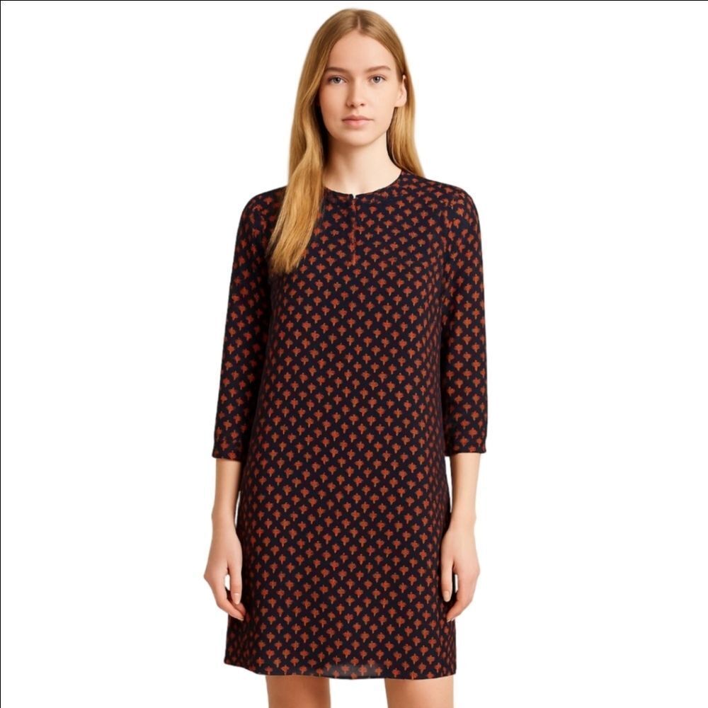 Hobbs Floral Patterned Navy Button-Up Shirt Dress Silk Blend Small